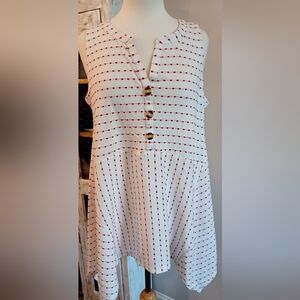 New Direction Sleeveless White and Red Striped Tunic with Buttons Sz Large #0388